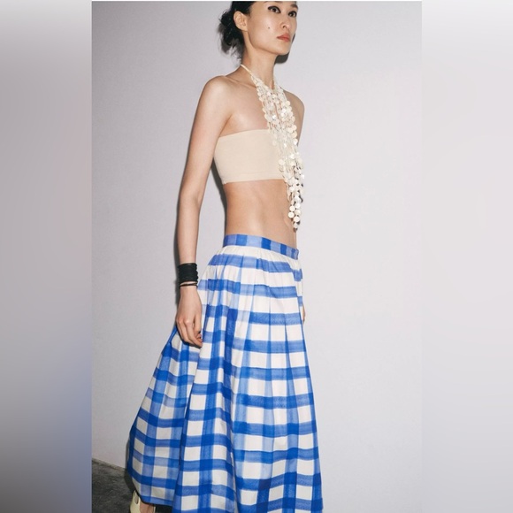 ZARA CHECKERED MIDI SKIRT ZW COLLECTION